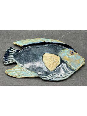 Studio Art Signed Handmade Hanging Pottery Fish Ocean Beach House Coastal